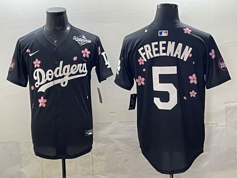 Men 2025 Nike Los Angeles Dodgers #5 Freeman Black Game MLB Jersey 03